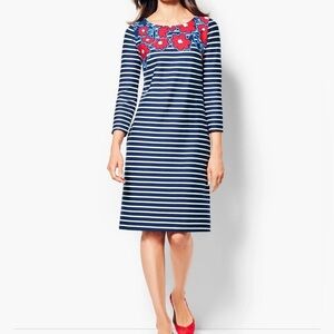 Talbots Stripes & Flowers Shift Dress Navy White Red Boatneck Knee length Size M